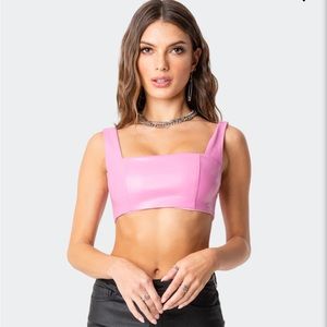 Edikted Faux Leather Pink Crop Top